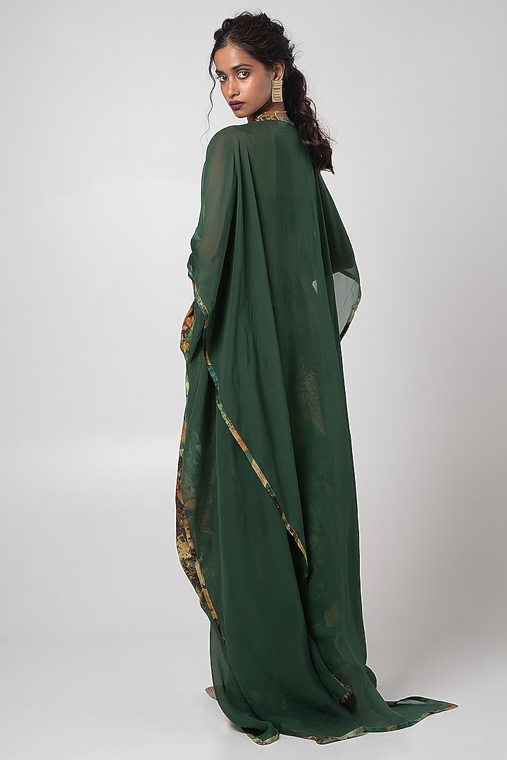 Deep Green Organza Cape Set by Advait at Pernia's Pop Up Shop