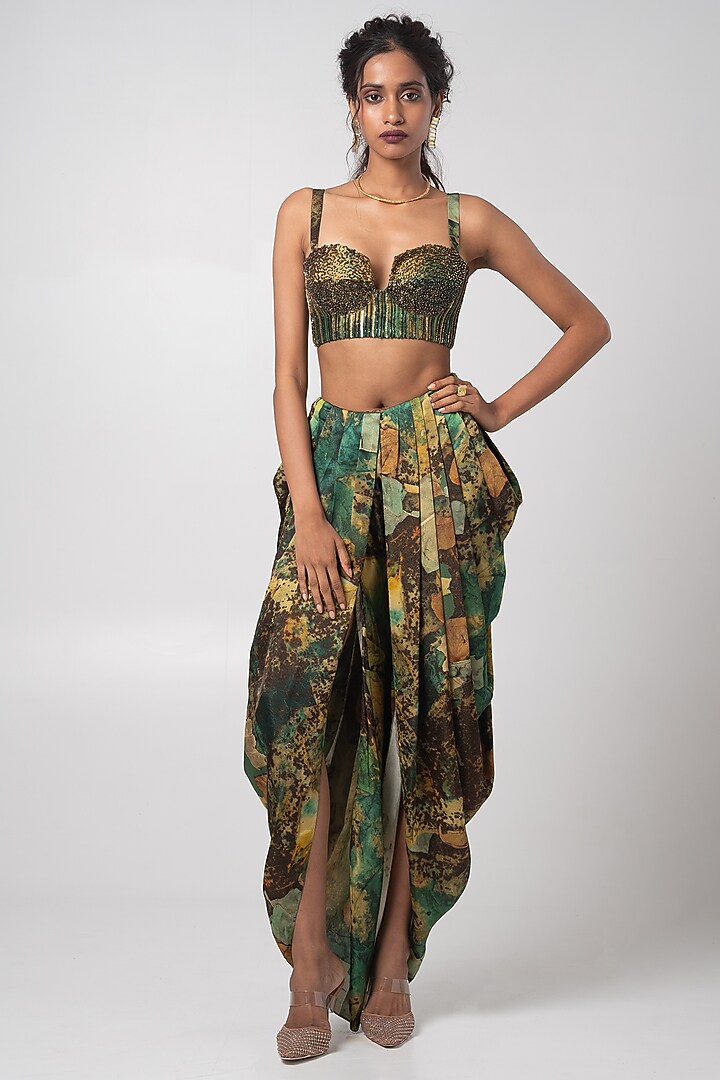 Deep Green Organza Cape Set by Advait at Pernia's Pop Up Shop