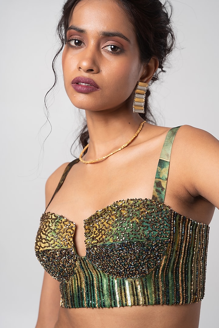 Deep Green Organza Cape Set by Advait at Pernia's Pop Up Shop