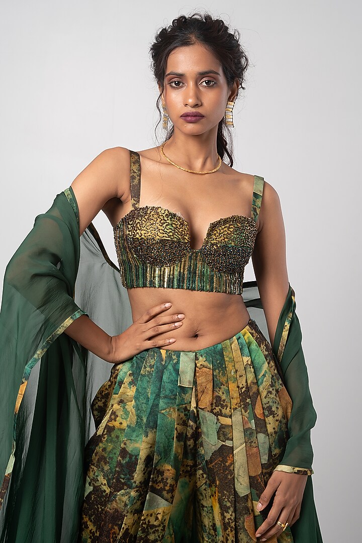 Deep Green Organza Cape Set by Advait at Pernia's Pop Up Shop