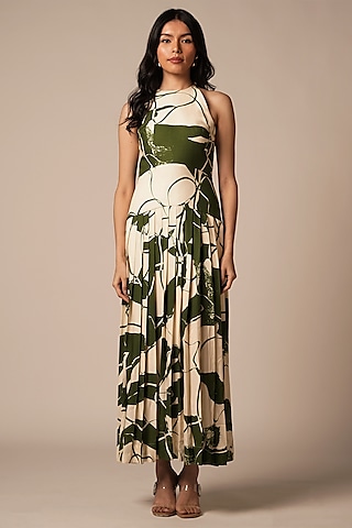 Multi-Colored Rayon Twill Maxi Dress by Advait