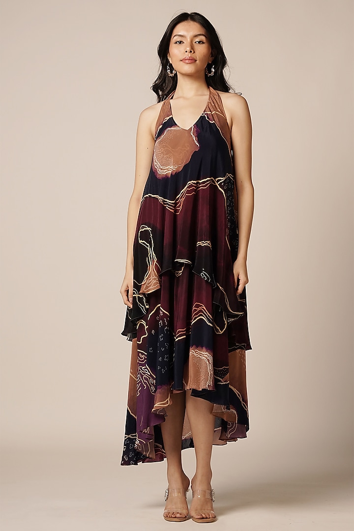 Multi-Colored Natural Crepe Asymmetric Layered Dress by Advait at Pernia's Pop Up Shop