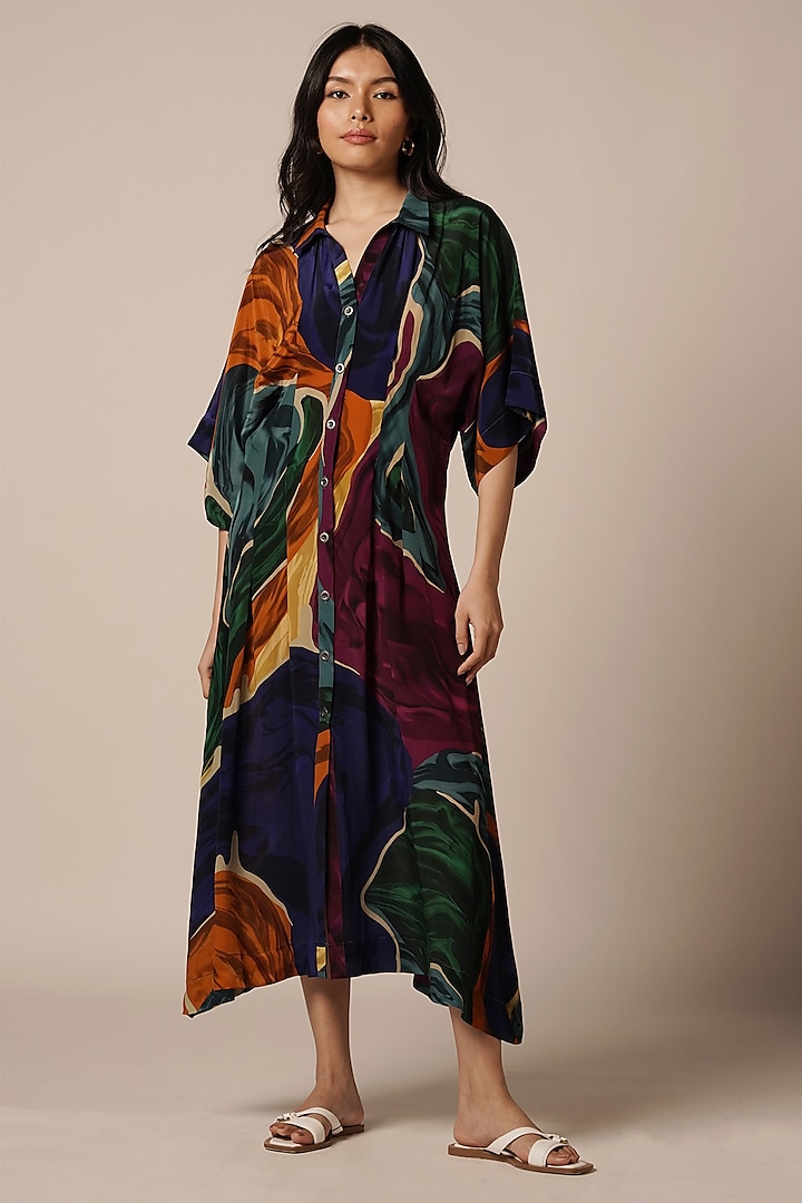 Multi-Colored Natural Crepe Dress by Advait at Pernia's Pop Up Shop