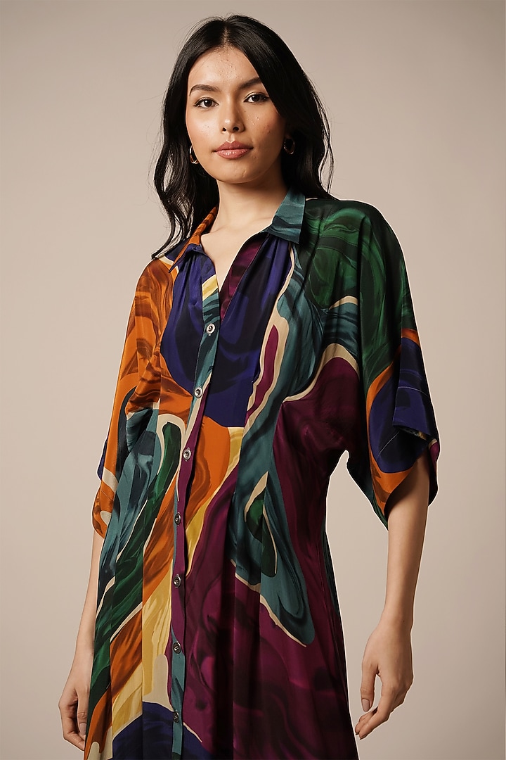 Multi-Colored Natural Crepe Summer Dress by Advait at Pernia's Pop Up Shop