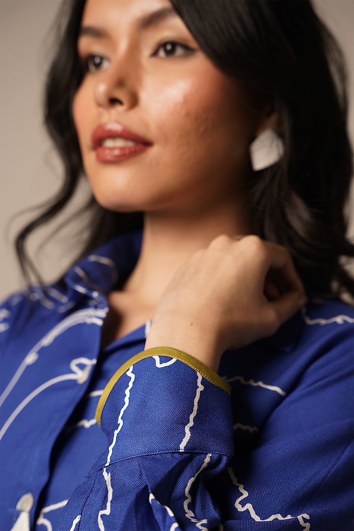 Blue & Multi-Colored Rayon Twill Corset Top by Advait at Pernia's Pop Up Shop