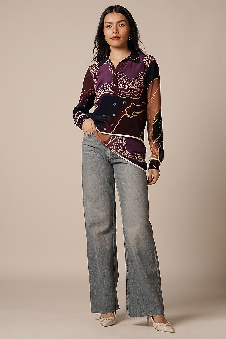 Multi-Colored Natural Crepe Asymmetric Shirt by Advait at Pernia's Pop Up Shop