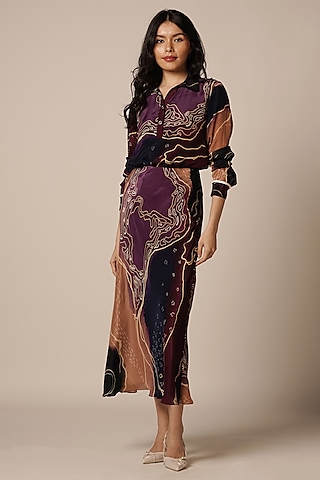Multi-Colored Natural Crepe Skirt Set by Advait