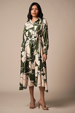 Multi-Colored Rayon Twill Printed Midi Dress by Advait