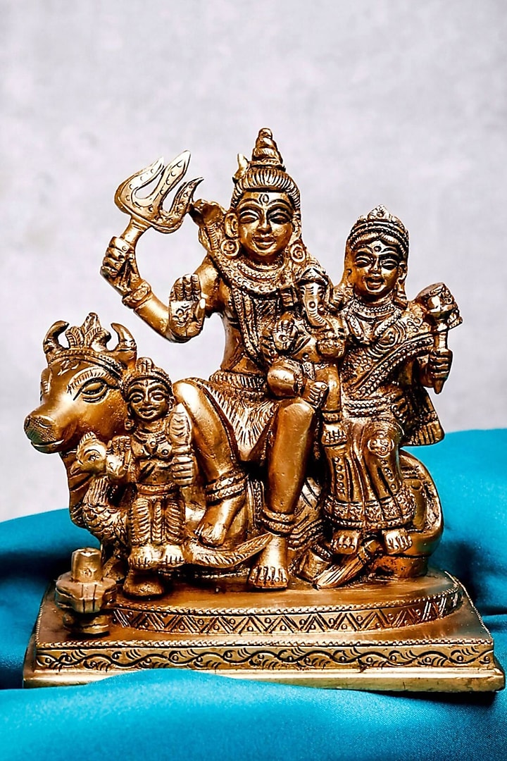 Gold Brass Lord Shiva Parvati With Nandi Idol by The Advitya at Pernia's Pop Up Shop