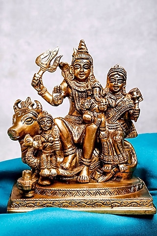 Gold Brass Lord Shiva Parvati With Nandi Idol by The Advitya