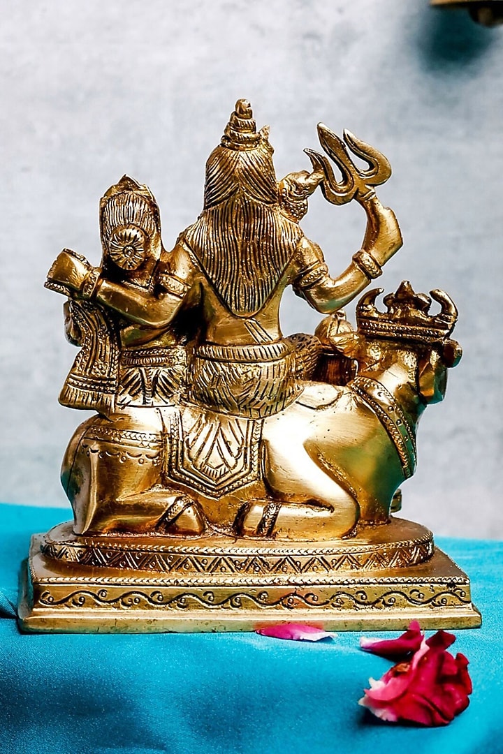 Gold Brass Lord Shiva Parvati With Nandi Idol by The Advitya at Pernia's Pop Up Shop