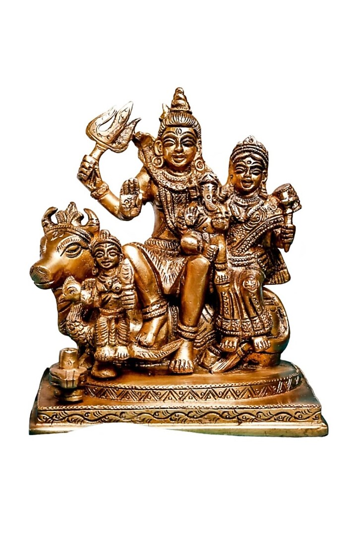 Gold Brass Lord Shiva Parvati With Nandi Idol by The Advitya at Pernia's Pop Up Shop