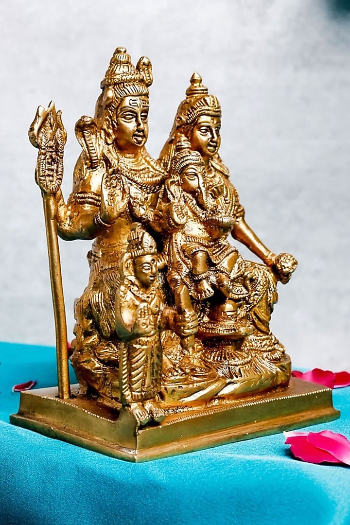 Gold Brass Lord Shiva Parvati With Nandi Idol by The Advitya at Pernia's Pop Up Shop