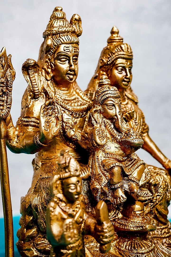 Gold Brass Lord Shiva Parvati With Nandi Idol by The Advitya at Pernia's Pop Up Shop