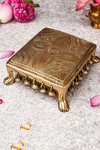 Gold Brass Floral Pooja Chowki by The Advitya