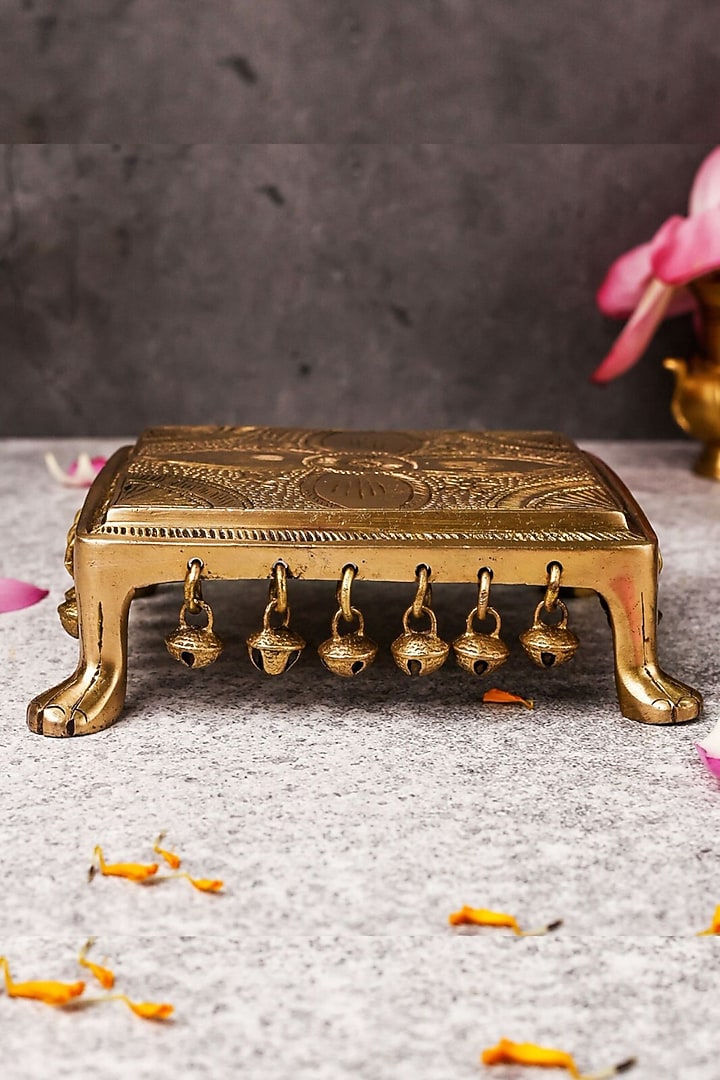 Gold Brass Floral Pooja Chowki by The Advitya at Pernia's Pop Up Shop