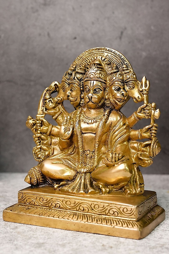 Gold Brass Lord Panchmukhi Hanuman Idol by The Advitya