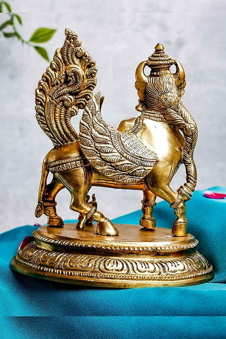 Gold Brass Lord Kamdhenu Standing Statue Idol by The Advitya at Pernia's Pop Up Shop