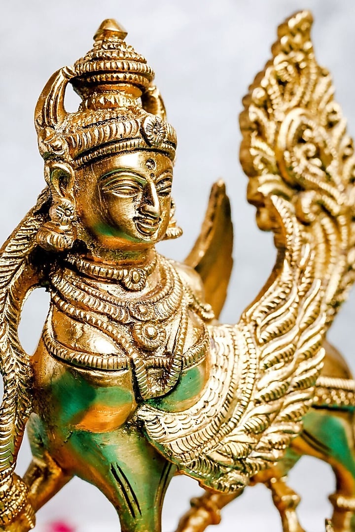 Gold Brass Lord Kamdhenu Standing Statue Idol by The Advitya at Pernia's Pop Up Shop