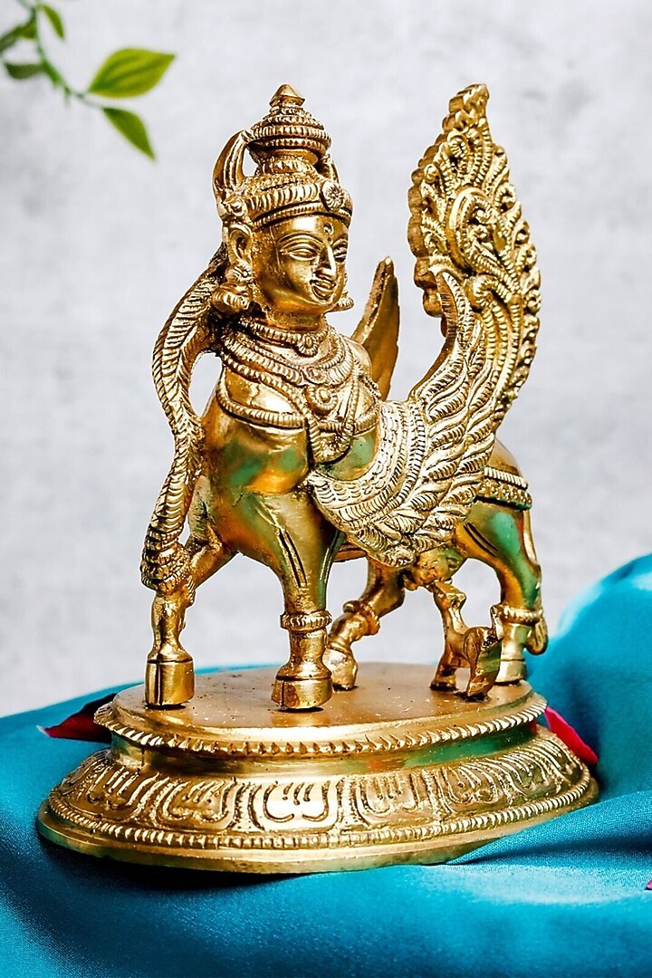 Gold Brass Lord Kamdhenu Standing Statue Idol by The Advitya at Pernia's Pop Up Shop