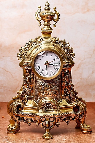 Gold Brass Vintage Table Clock by The Advitya
