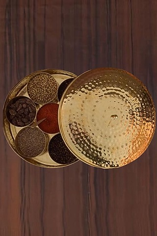 Gold Brass Handcrafted Hammered Brass Spice Box by The Advitya