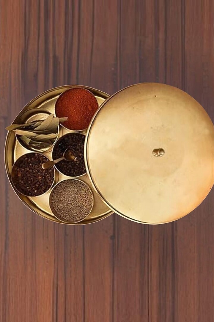 Gold Brass Handcrafted Hammered Brass Spice Box by The Advitya at Pernia's Pop Up Shop