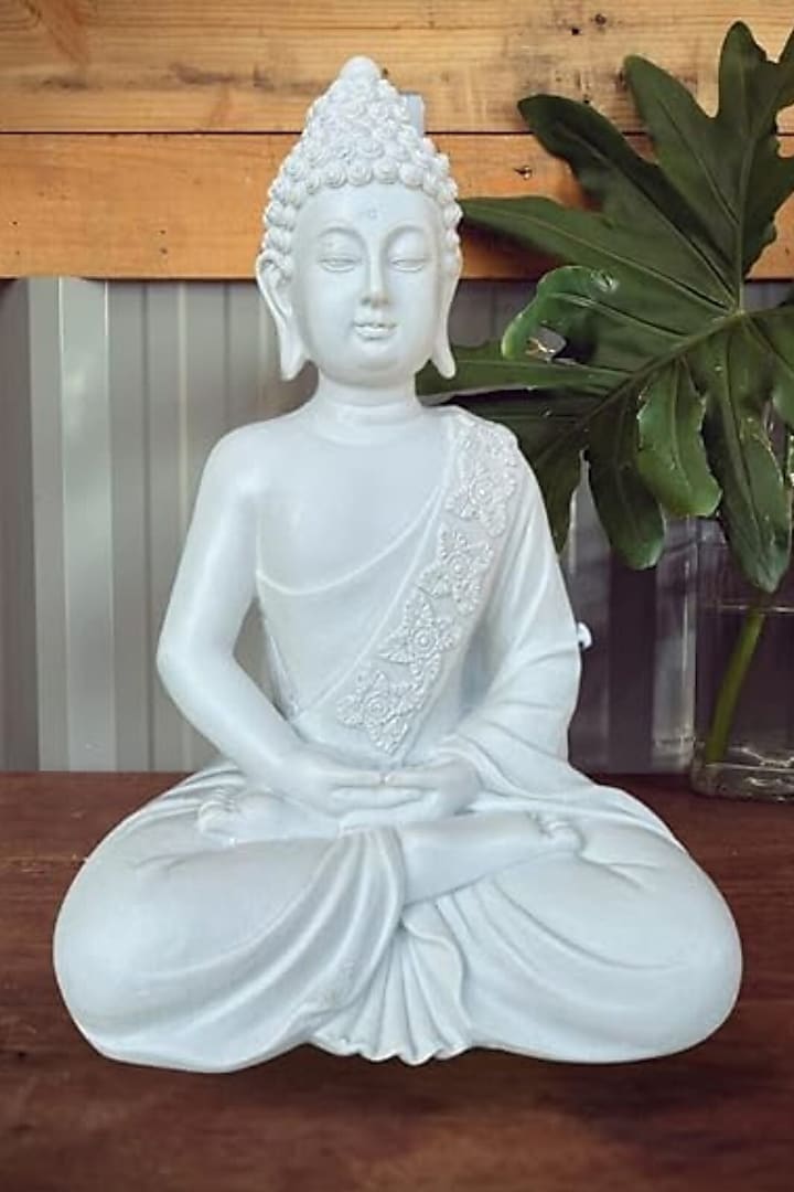 White Resin Lord Buddha Meditating Idol by The Advitya