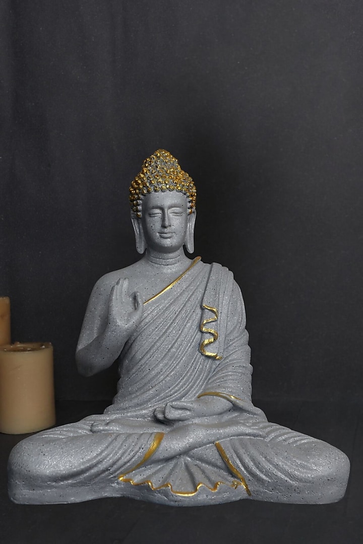 Grey Resin Lord Buddha Meditating Idol by The Advitya