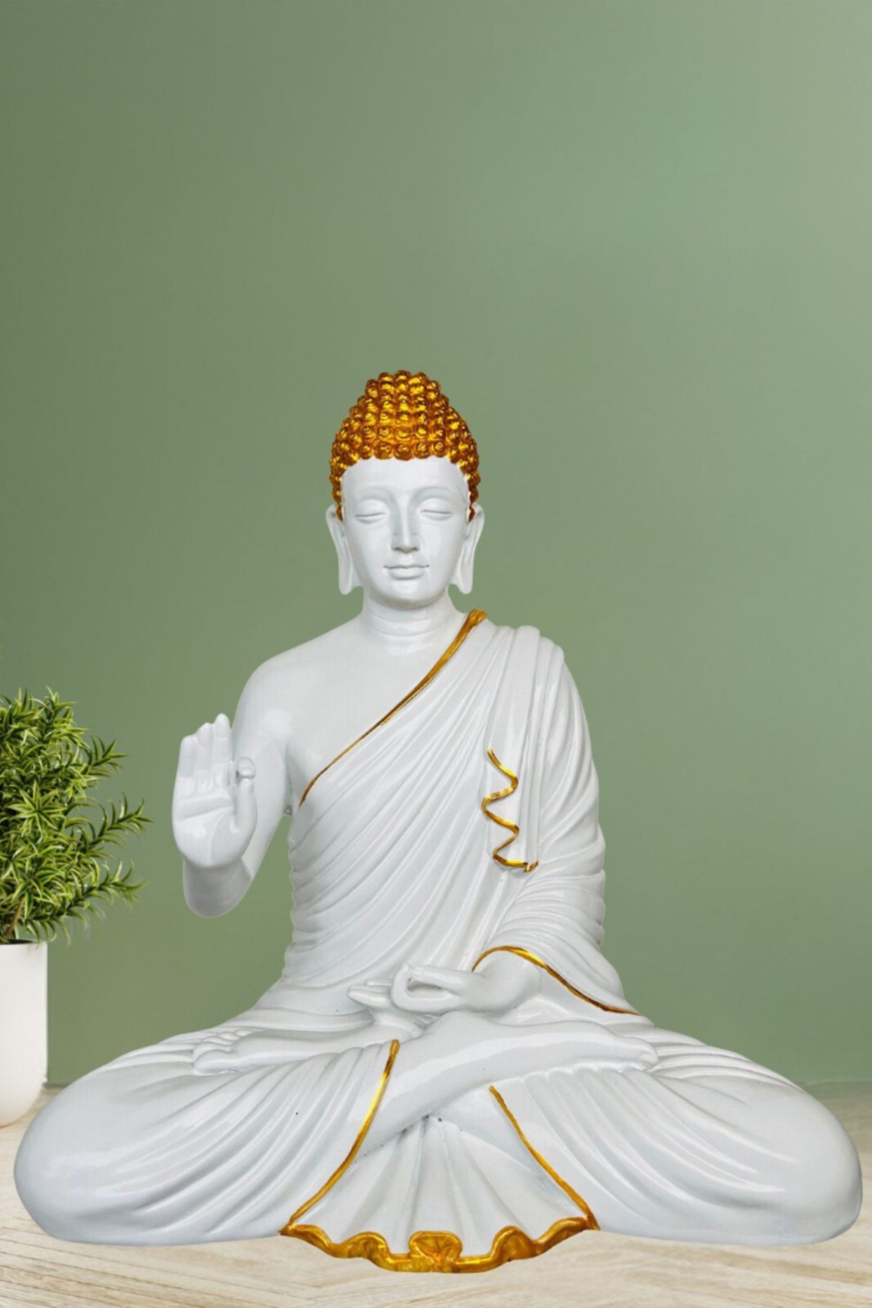 White Resin Lord Buddha Meditating Idol by The Advitya at Pernia's