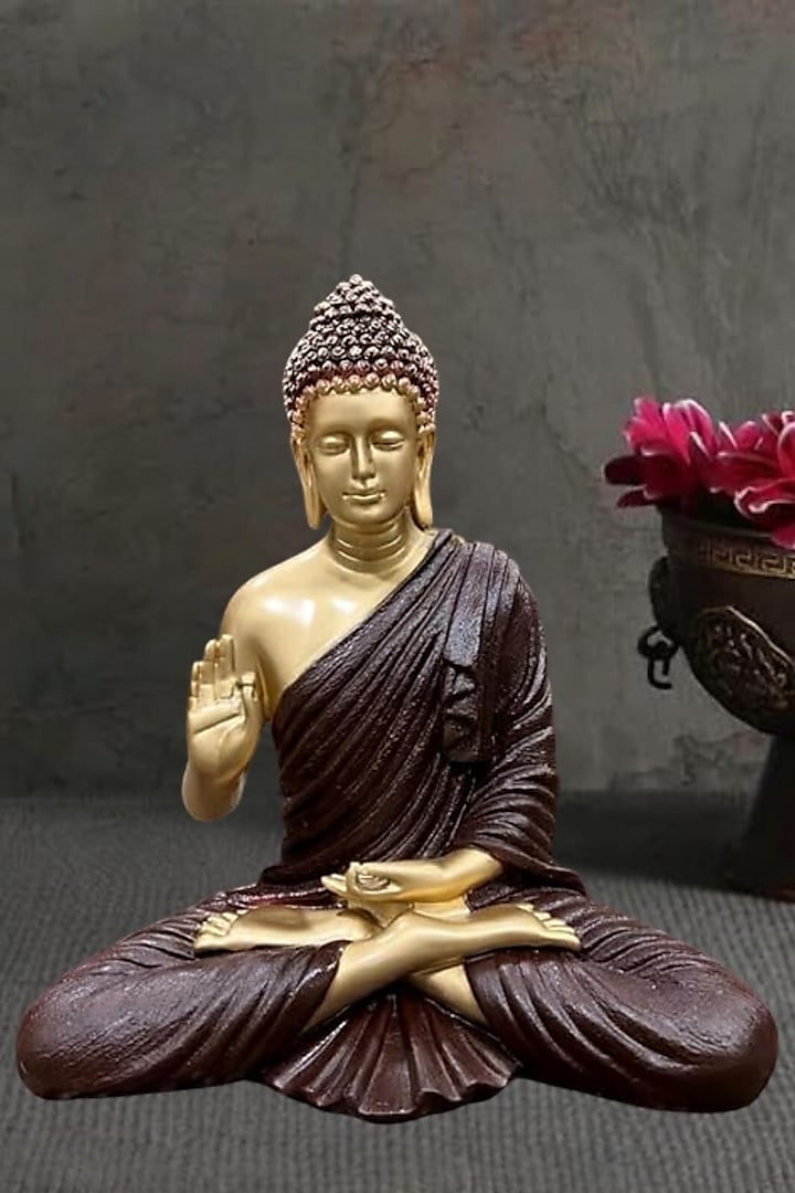 Brown Resin Lord Buddha Meditating Idol by The Advitya