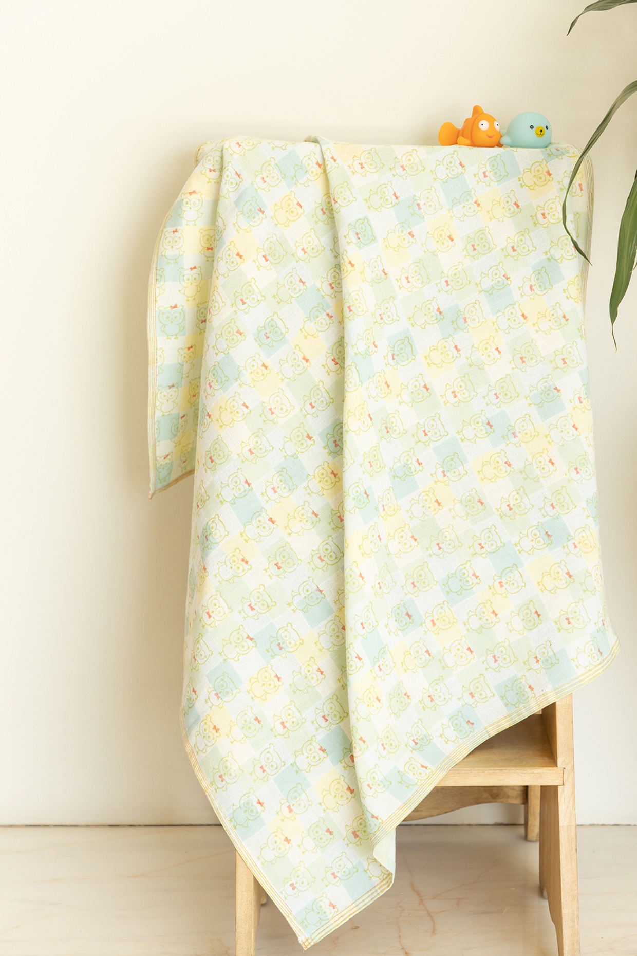 Yellow Cotton Owlet Hand Block Printed Baby Towel by Adya Yellow Cotton Owlet Hand Block Printed Baby Towel by Adya