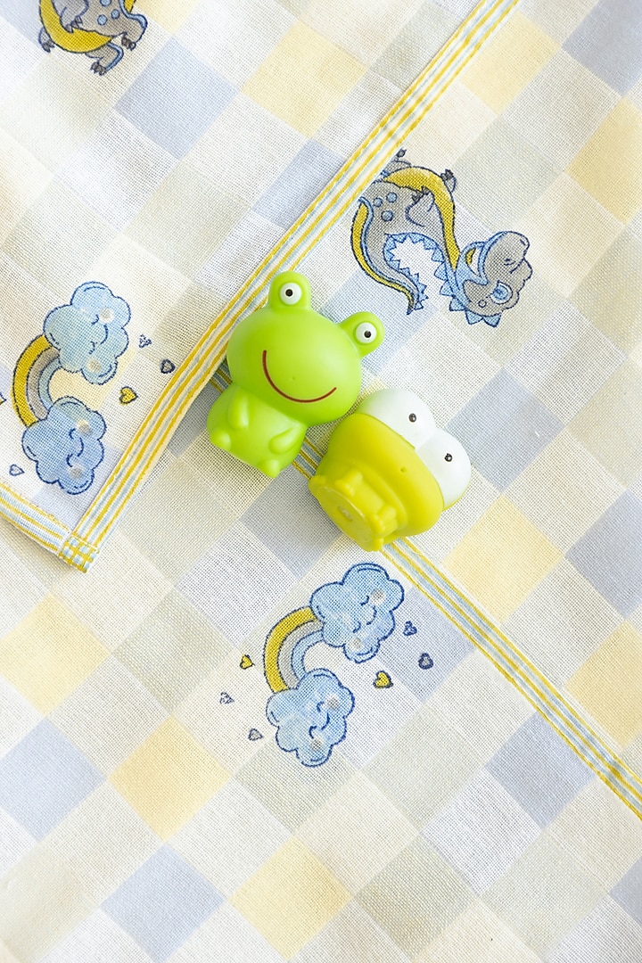 Blue Cotton Clouds & Dino Hand Block Printed Baby Towel by Adya Kids at Pernia's Pop Up Shop