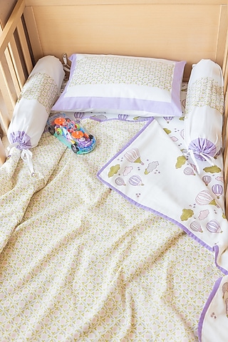 White Muslin Cotton Hot Air Balloon Hand Block Printed Baby Dohar by Adya Kids