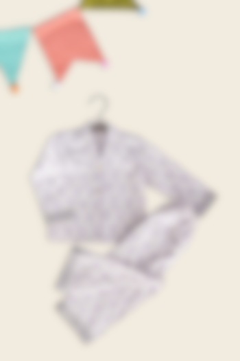 White Cotton Block Printed Night Suit For Kids by Adya Kids at Pernia's Pop Up Shop