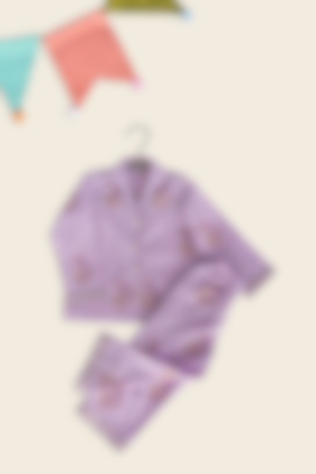 Purple Cotton Block Printed Night Suit For Kids by Adya Kids