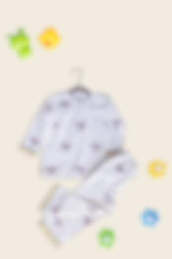 White Cotton Block Printed Night Suit For Kids by Adya Kids at Pernia's Pop Up Shop