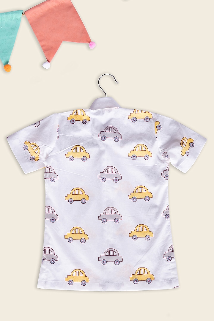 White Cotton Block Printed Shirt For Kids by Adya Kids at Pernia's Pop Up Shop
