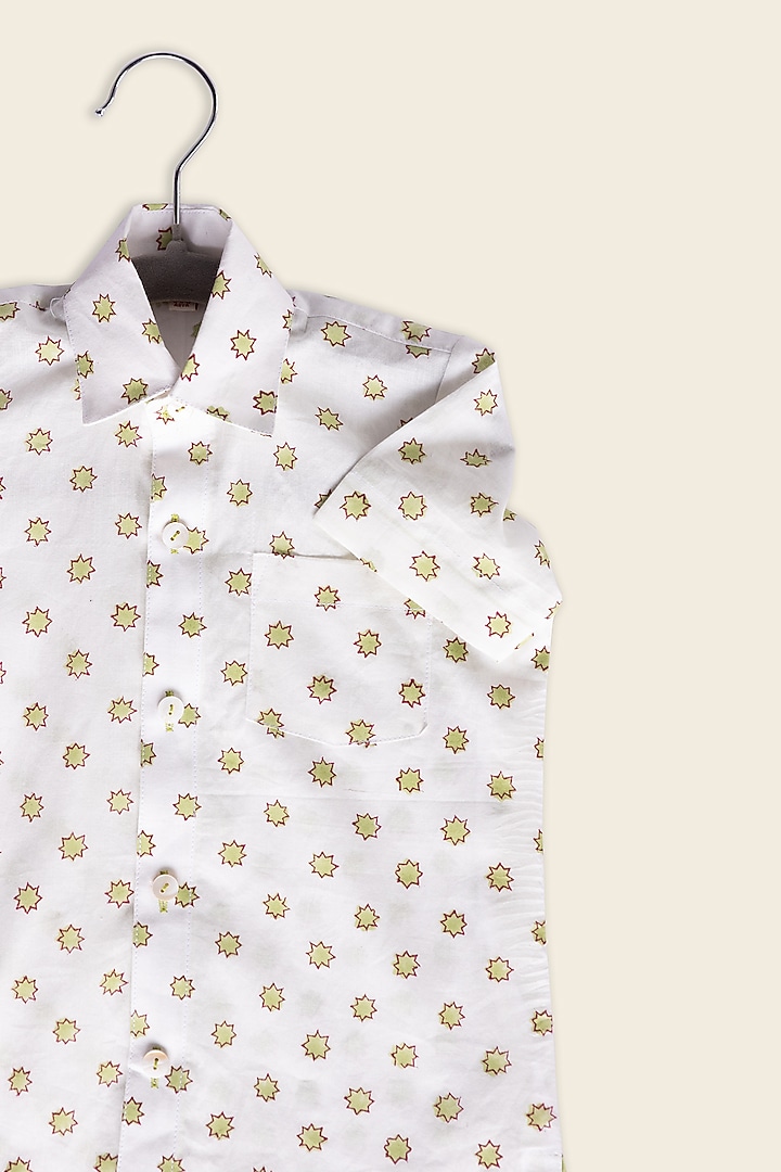 White Cotton Block Printed Shirt For Kids by Adya Kids at Pernia's Pop Up Shop