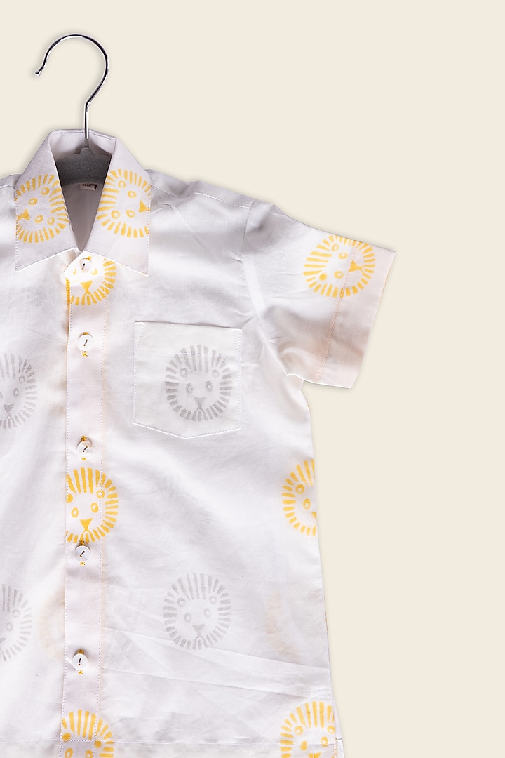 White Cotton Block Printed Shirt For Kids by Adya Kids at Pernia's Pop Up Shop