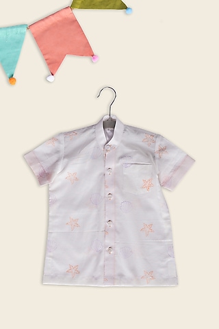 Peach Cotton Block Printed Shirt For Kids by Adya Kids