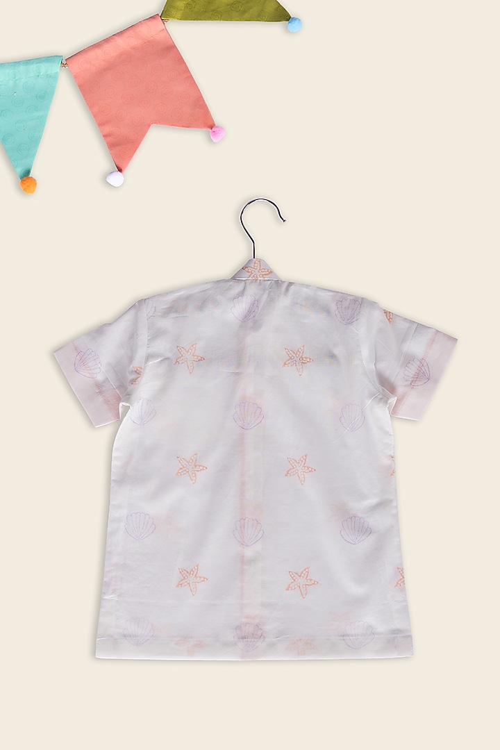 Peach Cotton Block Printed Shirt For Kids by Adya Kids at Pernia's Pop Up Shop