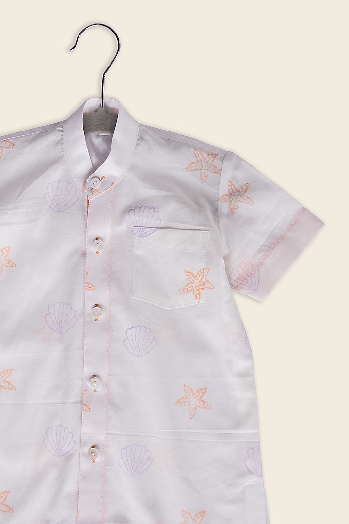 Peach Cotton Block Printed Shirt For Kids by Adya Kids at Pernia's Pop Up Shop