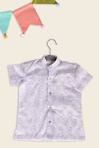 Lilac Cotton Block Printed Shirt For Kids by Adya Kids
