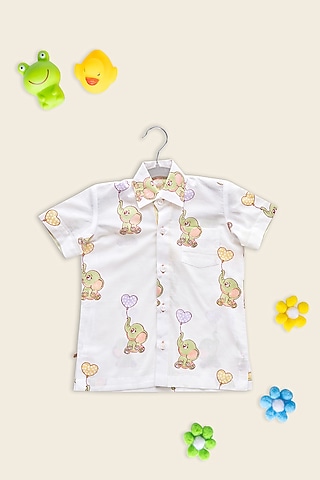 Lilac & Green Cotton Block Printed Shirt For Kids by Adya Kids