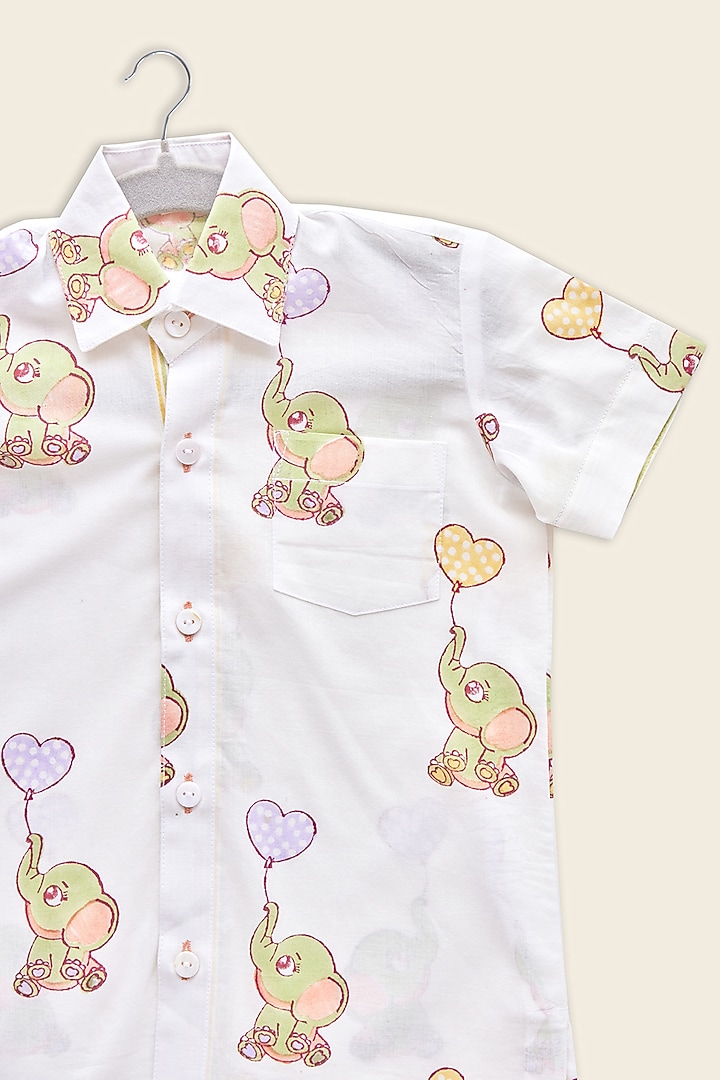 Lilac & Green Cotton Block Printed Shirt For Kids by Adya Kids at Pernia's Pop Up Shop