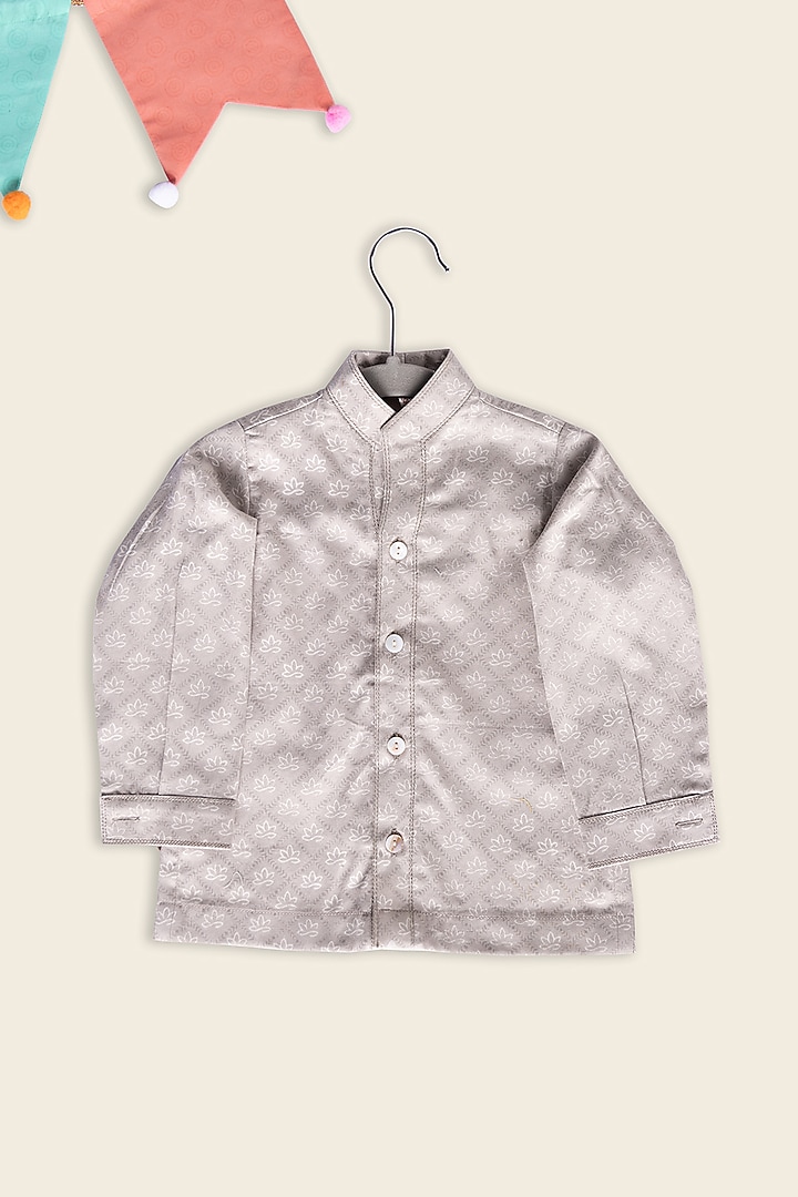 Light Grey Cotton Block Printed Shirt For Boys by Adya Kids