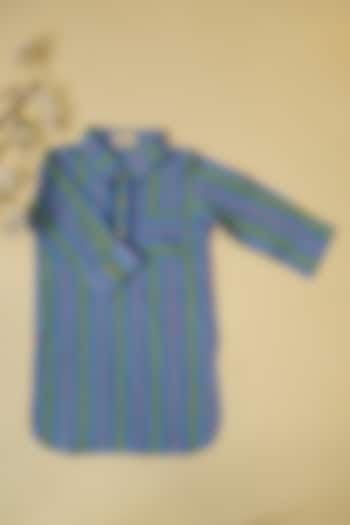 Blue Cotton Geometric Hand Block Printed Kurta For Boys by Adya Kids at Pernia's Pop Up Shop