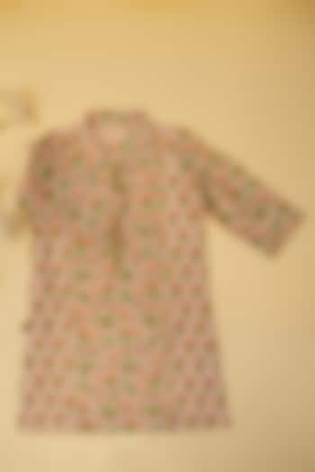 Baby Pink Cotton Floral Hand Block Printed Kurta For Boys by Adya Kids at Pernia's Pop Up Shop