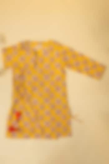 Yellow Cotton Floral Hand Block Printed Kurta For Boys by Adya Kids at Pernia's Pop Up Shop